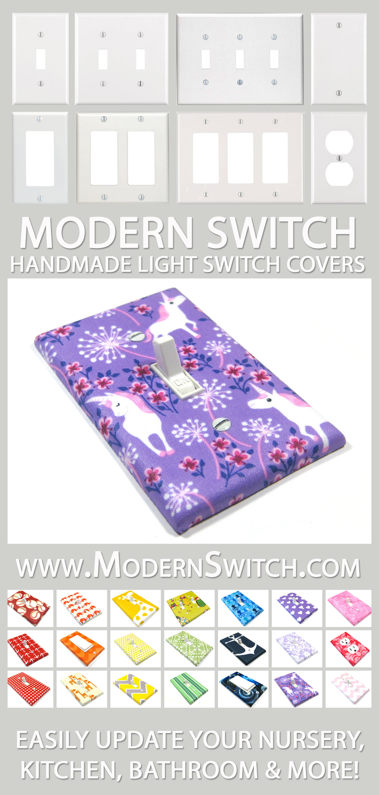 Purple Unicorn Nursery Decor Light Switch Cover